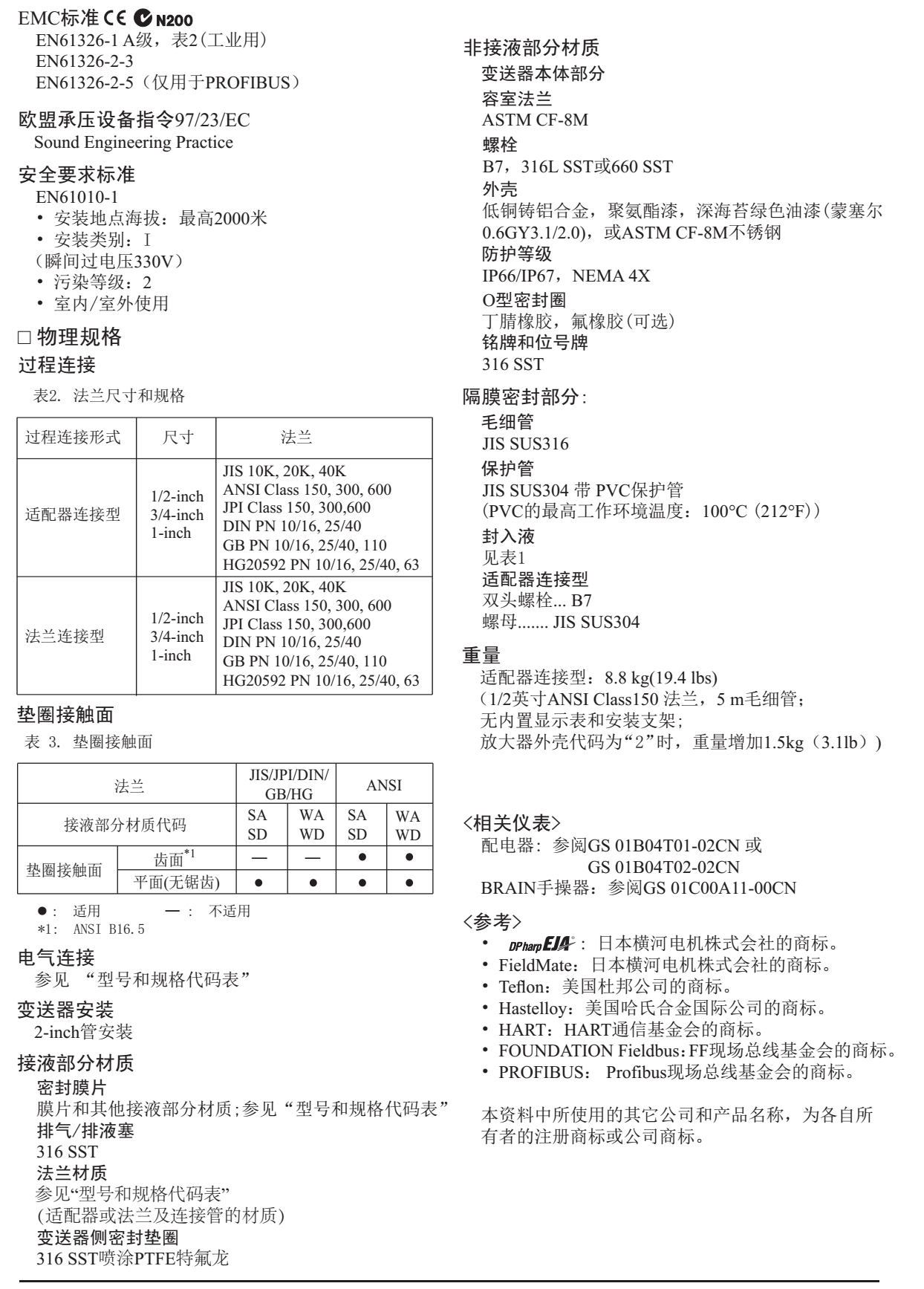 EJA118E/Z隔膜密封式壓力變送器 標準